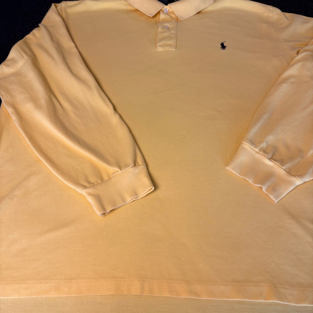 Polo Ralph Lauren Mens XXL Yellow Long Sleeve Pique Polo Shirt Pony Logo